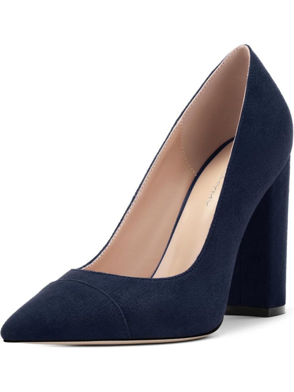 Women's Navy Blue Suede Pointed Toe High Heel Slip On Pumps Street Banquet Shoes